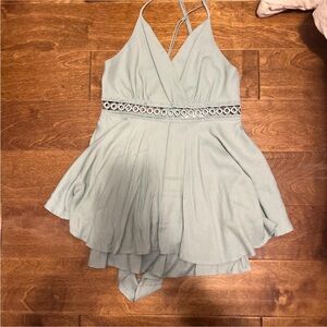Light Sage Green Strappy Romper with Lace Waist